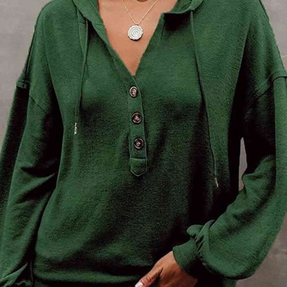 Women's V Neck Long Sleeve Hoodie - Picture 1 of 2